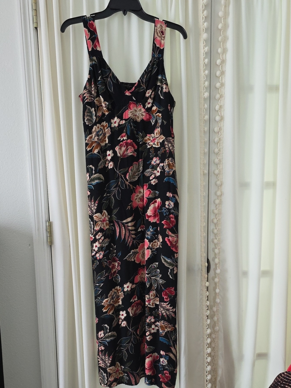 Jessica Simpson Black Maxi Dress with Pink & Tan Floral Print